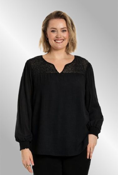 Sort bluse med smock, G256035