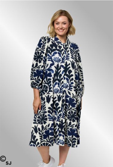 Blå printet viskose skjorte kjole, G262027