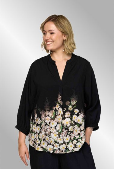 Sort bluse med blomster print, 262056