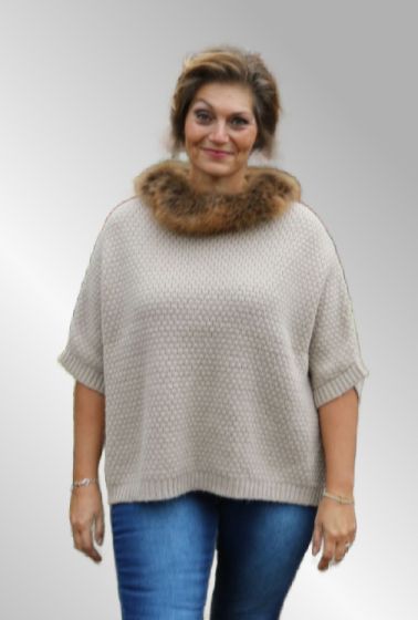 Poncho med pelskant, Baunbæk 30727 Taupe