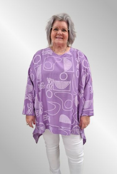 Lilla viskose tunika med print, 91494 XUI