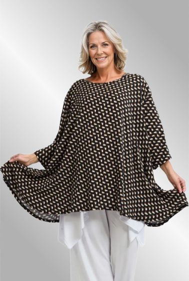 Sort bluse med print, AKH593 Junna