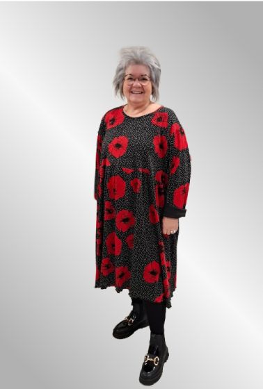 Sort AKH kjole med rødt print 6742