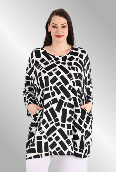 Sort hvid tunika i grafisk print, Blicks AKH 6909