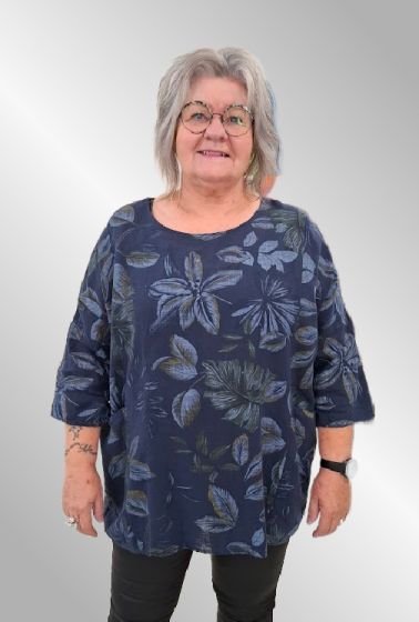 Blå bluse med blad/blomster print, SP8084