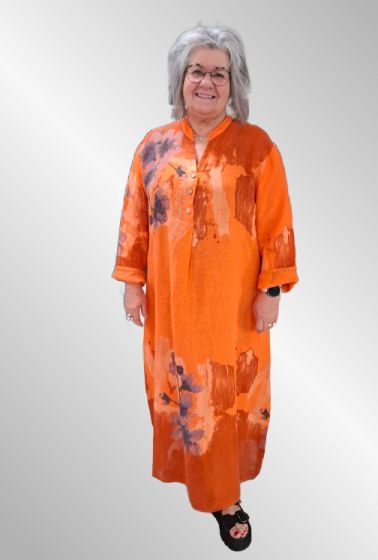 Orange maxikjole, hør, 90019IT