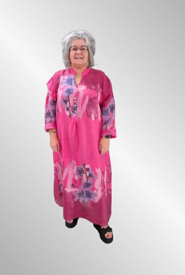 Pink maxikjole, hør, 90019IT