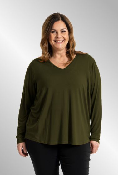 Oliven grøn Gitte t-shirt med lange ærmer, 9914