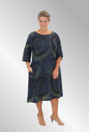 Mørk blå hør kjole, paint