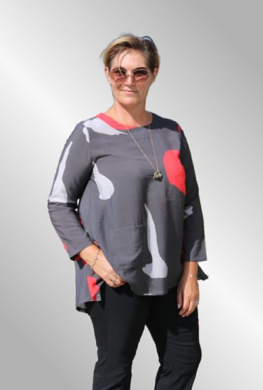 Grå / rød viskose bluse / tunika, Bella Blue