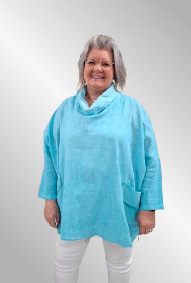 Turkis hørbluse / tunika med krave, Karna