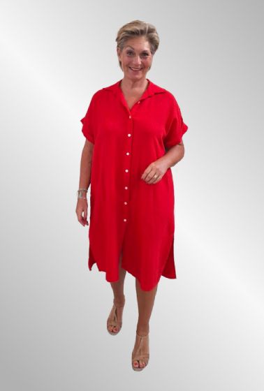 Rød bomulds skjorte kjole / cardigan, Betty XUI