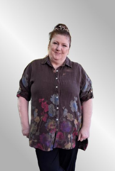 Brun hørskjorte med print, 20090G