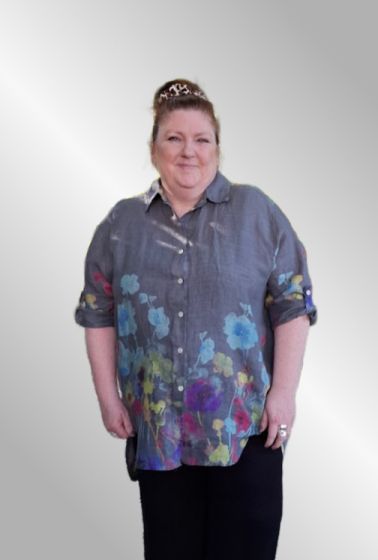 Grå hørskjorte med print, 20090G