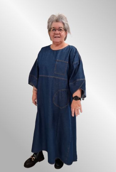 Blå denim maxikjole, 11158