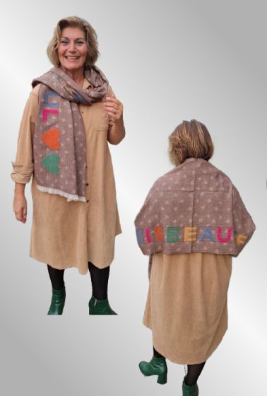 Brun tørklæde med farvet print, Love, BA-2866