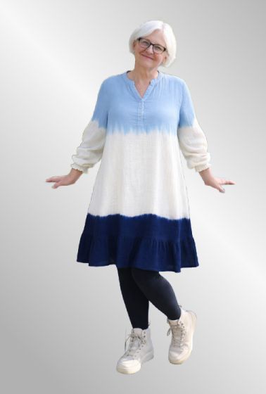 Bomuldskjole, blå / hvid, Paulinna, 260104