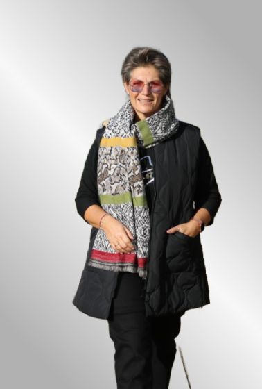 Brun/ sort animal tørklæde med kontrast i gul/rød/grøn 35067