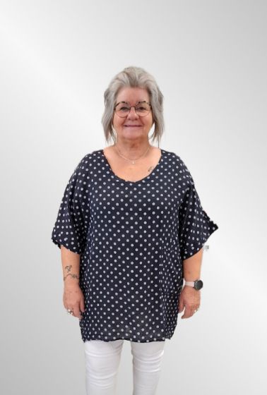 Mørk blå hør tunika bluse med prikker, Happy d 21