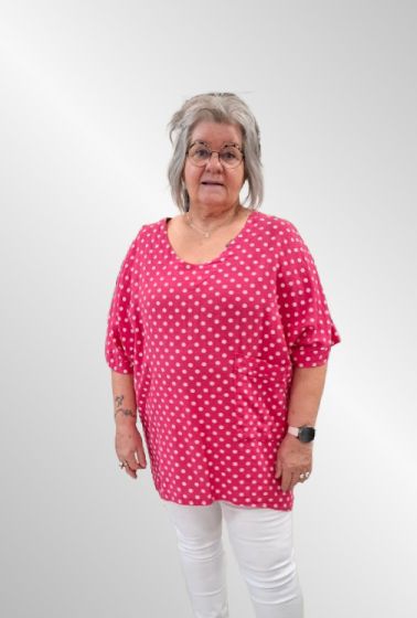 Pink hør tunika bluse med prikker, Happy d 21