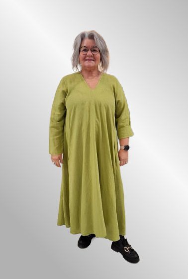 Oliven maxi hørkjole, HPmax0952