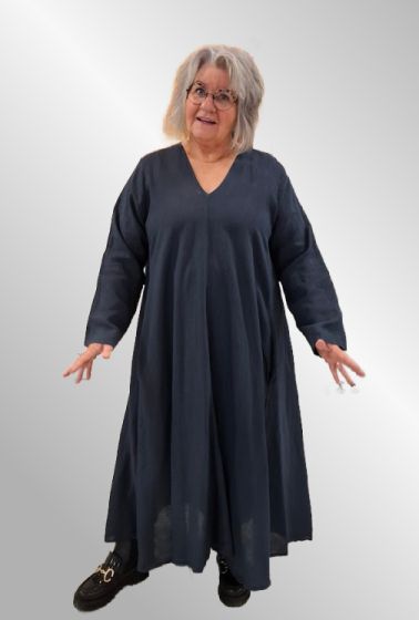 Blæk blå maxi hørkjole, HPmax0952