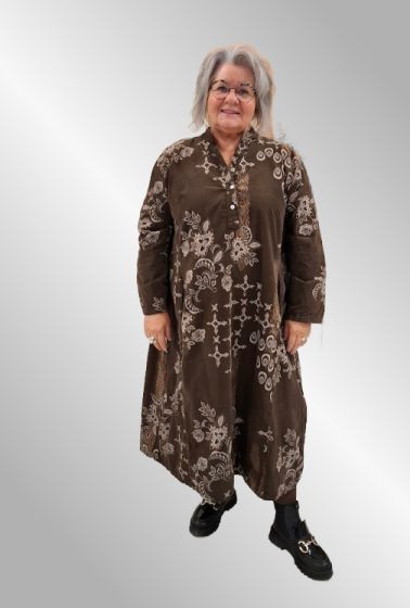 Brun fløjlskjole med print, 12231IKJ