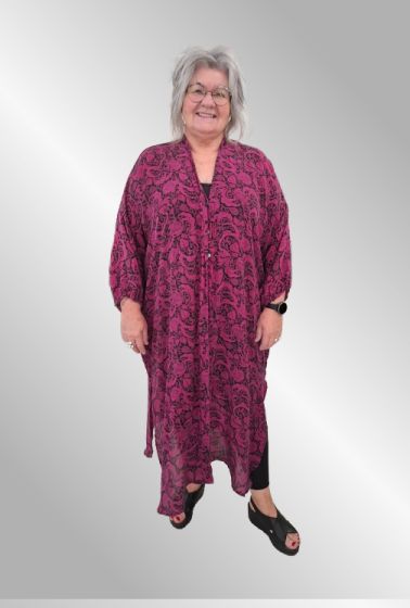 Sort /pink silke skjortekjole / kaftan, Relove, Unika