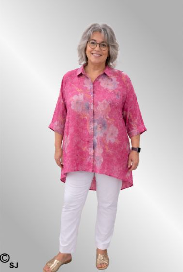 Pink bomulds skjorte med print, Lulo 3359