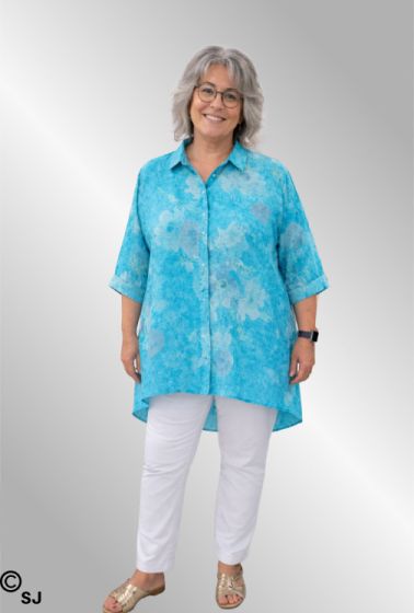  Turkis bomulds skjorte med print, Lulo 3359