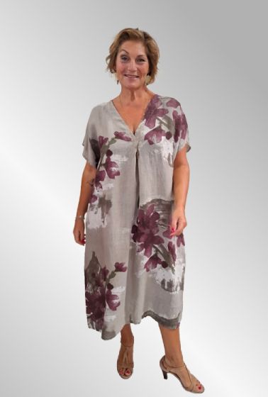 Naturfarvet hørkjole med print, Matilde