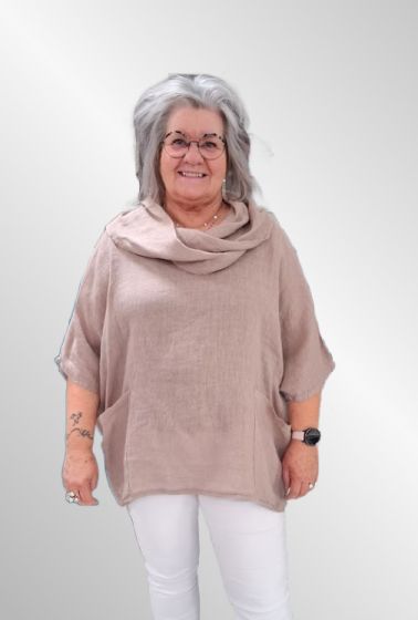 Natur poncho hør bluse med krave, Ronja