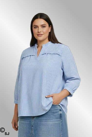 Blå stribet bomulds bluse Robatta