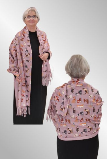 Rosa viskose tørklæde med hunde