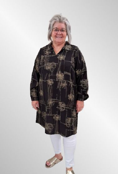 Sort tunika med grafisk blomsterprint, G251007