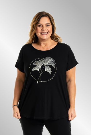 Sort t-shirt med print Gitte, G254048