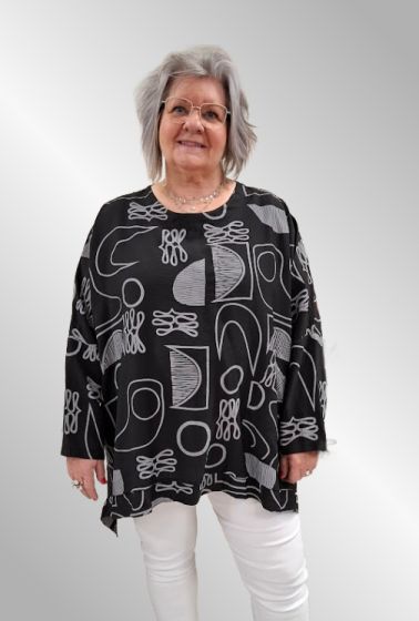 Sort viskose tunika med print, 91494 XUI