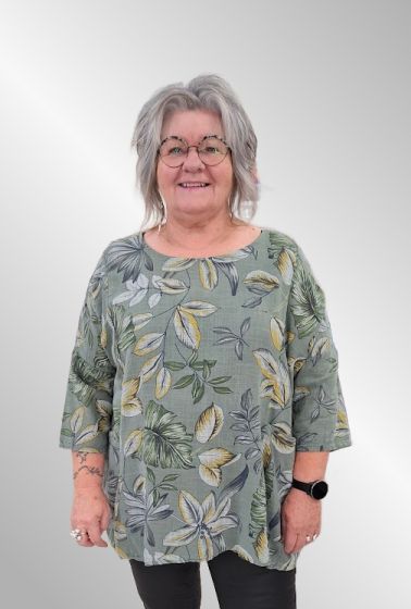 Grøn bluse med blad/blomster print, SP8084