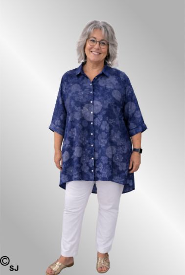 Navy bomulds skjorte med print, Lulo 3359