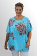 Turkis hørbluse med print, 91320DE