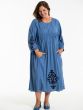 Blå kjole i viskose /hør med applikation, Bodil 242016
