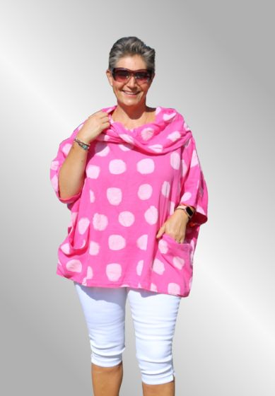 Pink dot poncho hør bluse med krave, Ronja