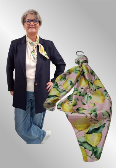 Firkantet tørklæde med citroner, rosa combi