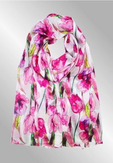 Tørklæde med pink tulipaner BA-1961