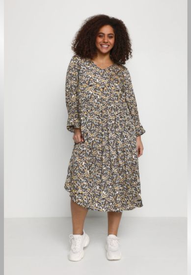 Mørk blå kjole med blomsterprint, Gina 10580723