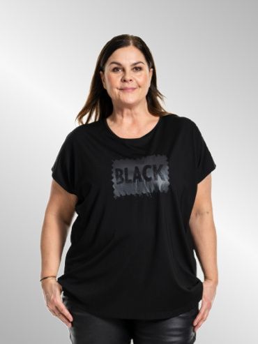 Sort t-shirt med print str S=42/44, Gozzip Black G246215