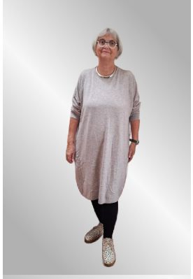 Rosa/beige strik kjole, FM102