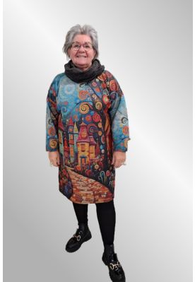 Print tunika med løs loop tørklæde, 1088-1