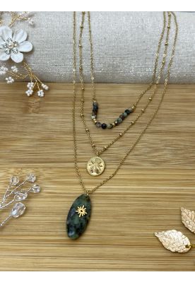 3 i en kæde, jade look, Guld farvet stål