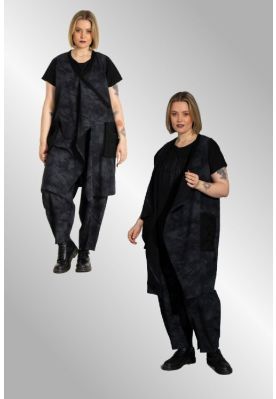 Sort/grå åben vest med vandfald, G255212